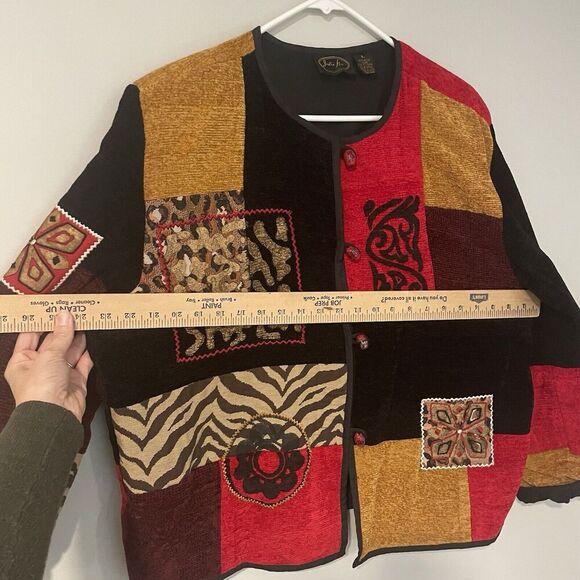 Julia Kim Womens Size L Jacket Art to Wear Mixed Media Button Tribal Embroidered - Picture 7 of 9